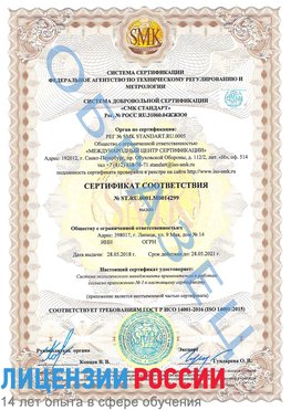 Образец сертификата соответствия Канаш Сертификат ISO 14001