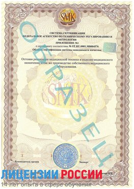 Образец сертификата соответствия (приложение) Канаш Сертификат ISO 13485